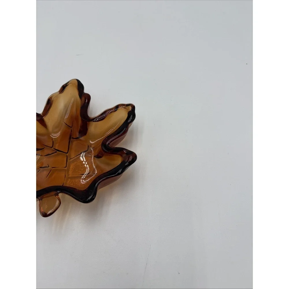 Vintage Amber Glass Leaf Trinket Dish Autumn Décor Ashtray Excellent‎